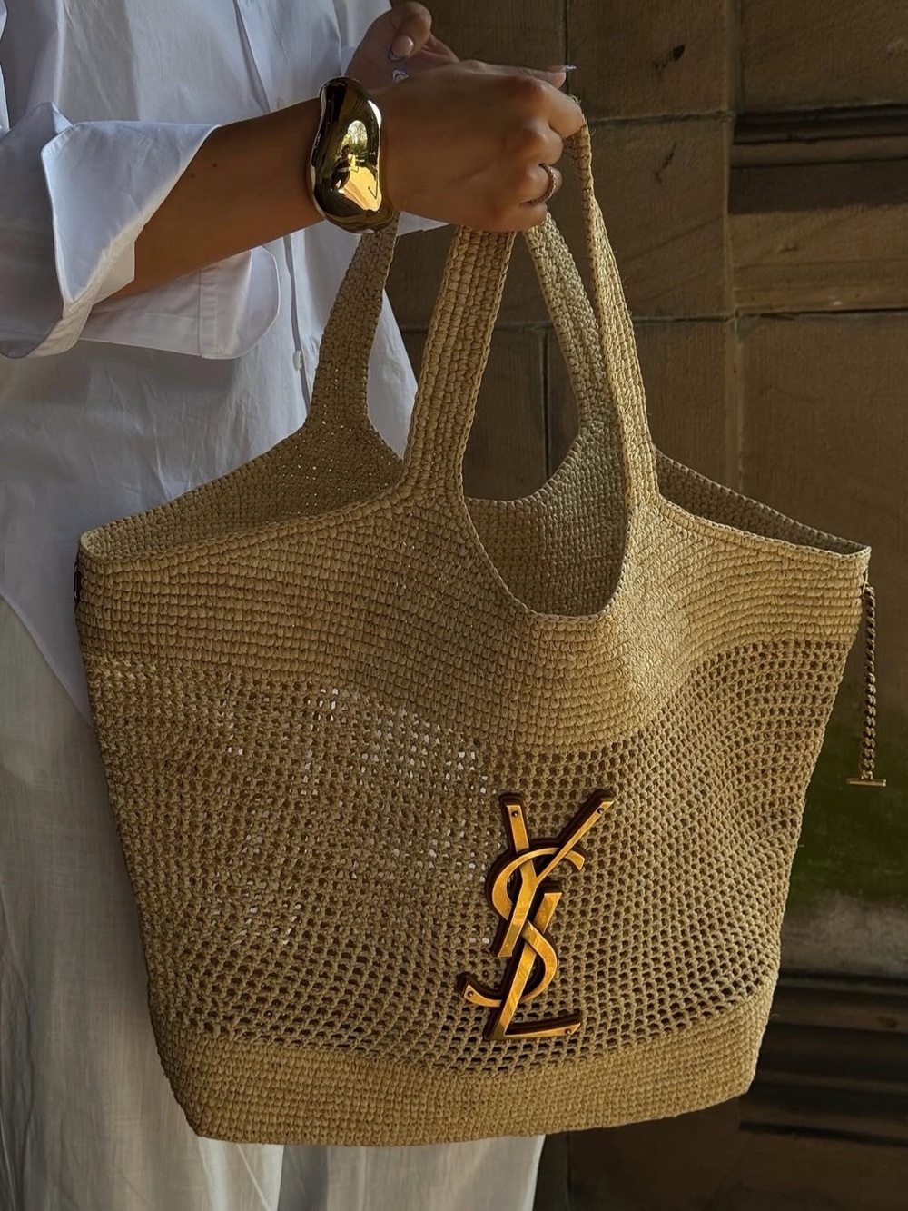 ✨Saint Laurent Icare Raffia Tote | Ebano
 XL Tote Bag | Sunglass Wallet Gold 🤎 - Picture 3 of 6